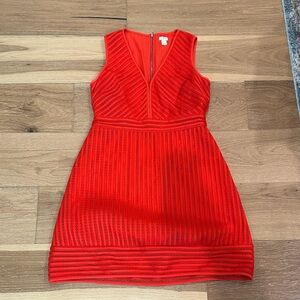 J. Crew Bright Red Textured V-Neck Mini Dress